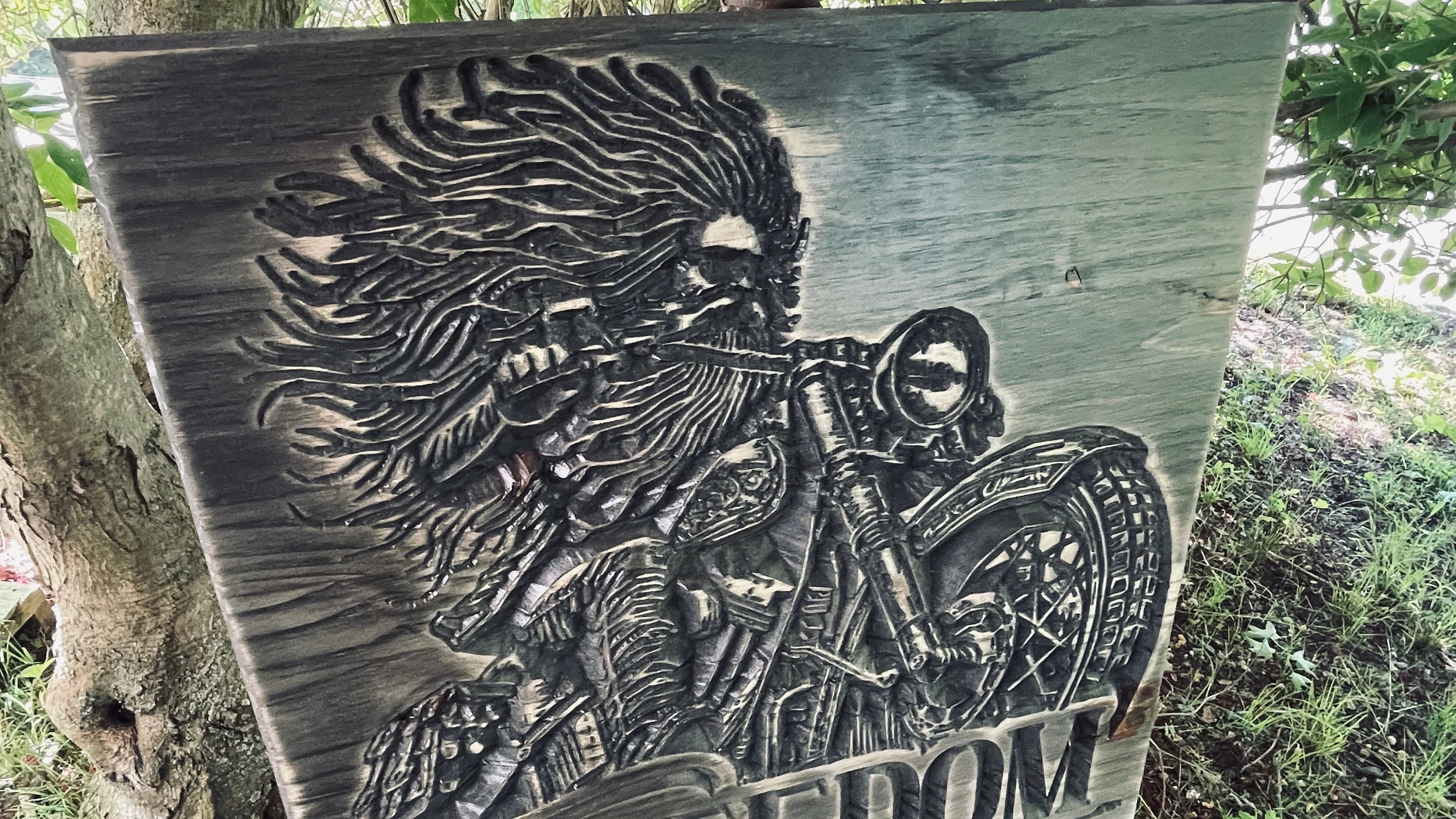 Freedom Rider Carved Wood Sign