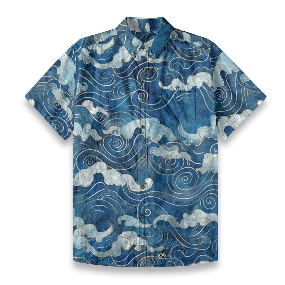 Japanese Waves & Clouds Slub Cotton Button Up Shirt