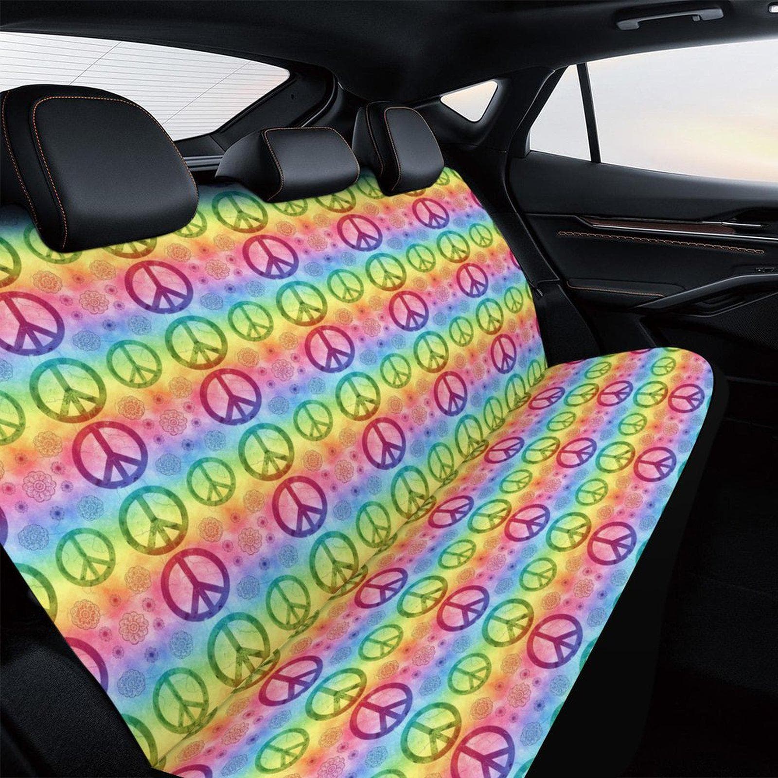 Rainbow Peace Sign Car Seat Cover | Boho Tie Dye Back Seat Cover