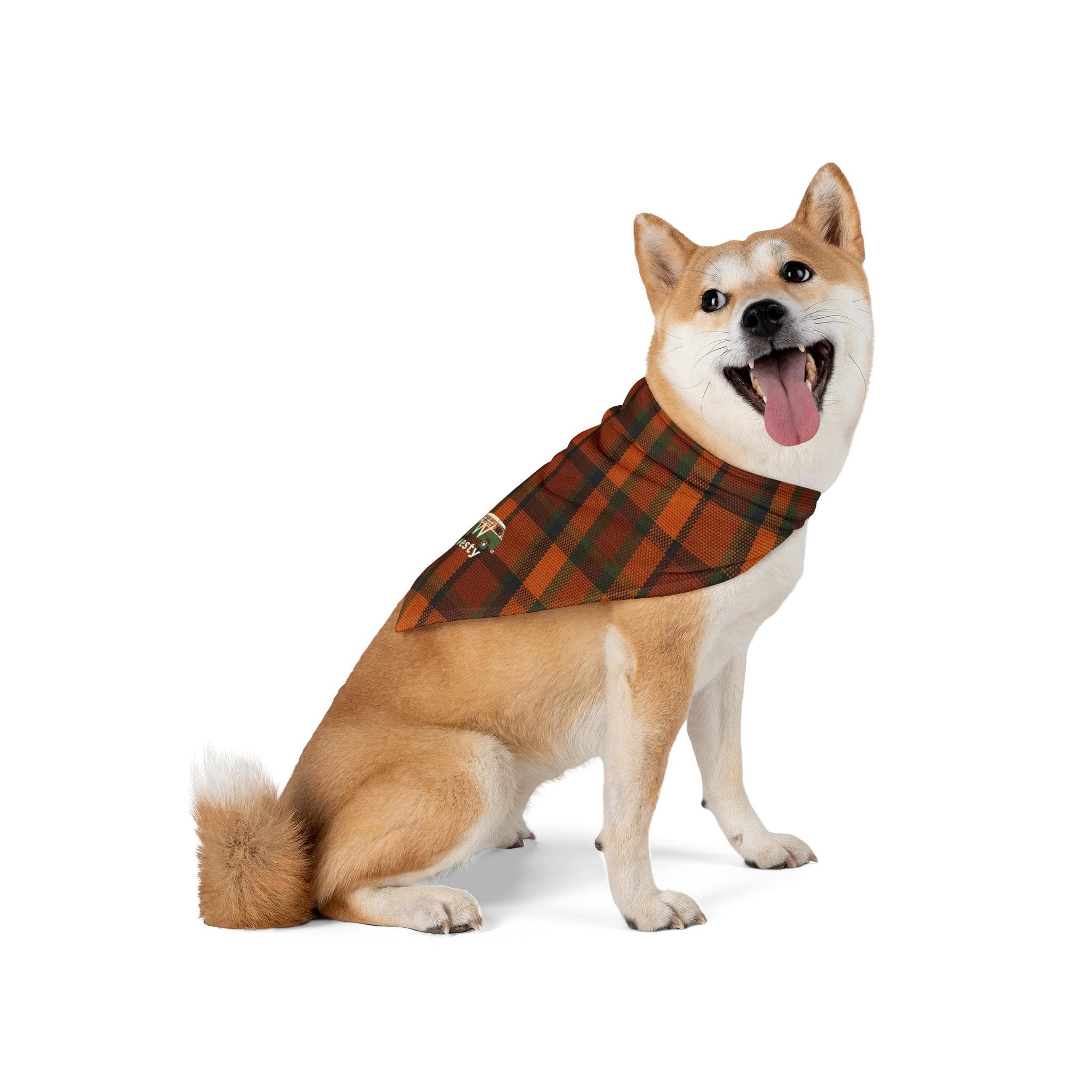 Westy Orange Plaid Pet Bandana, Camper Van Dog Scarf