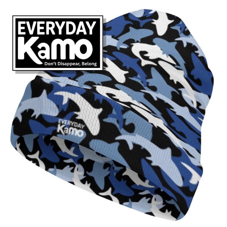 Everyday Kamo Shark Camo Beanie | Blue & Black Knit Hat | Cozy Winter Warmth | Unique Marine Camouflage Cap