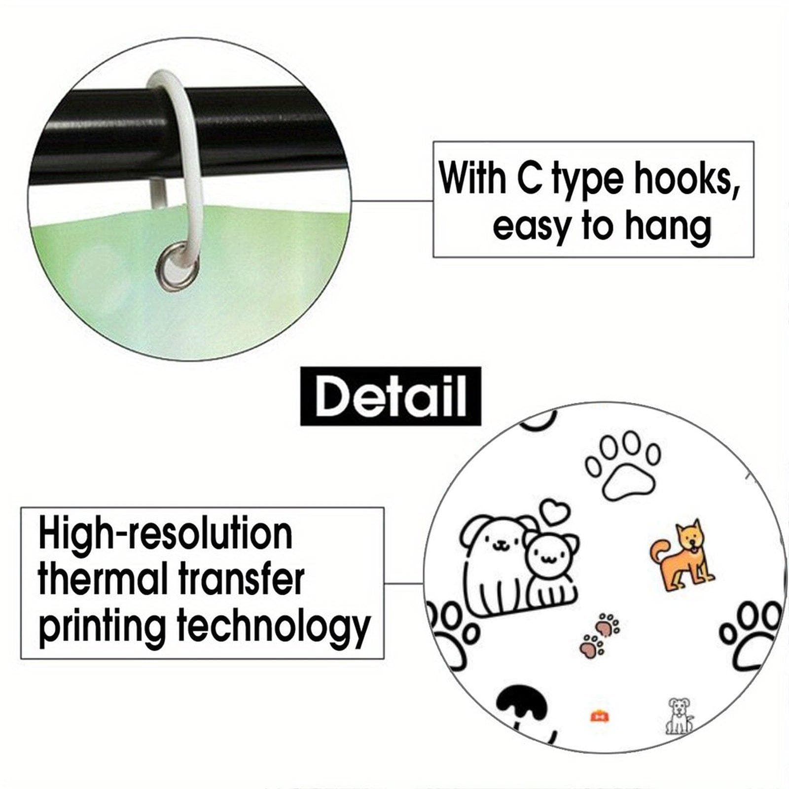 Dog Cat Paw Print Shower Curtain - Waterproof Polyester Kawaii Bathroom Decor
