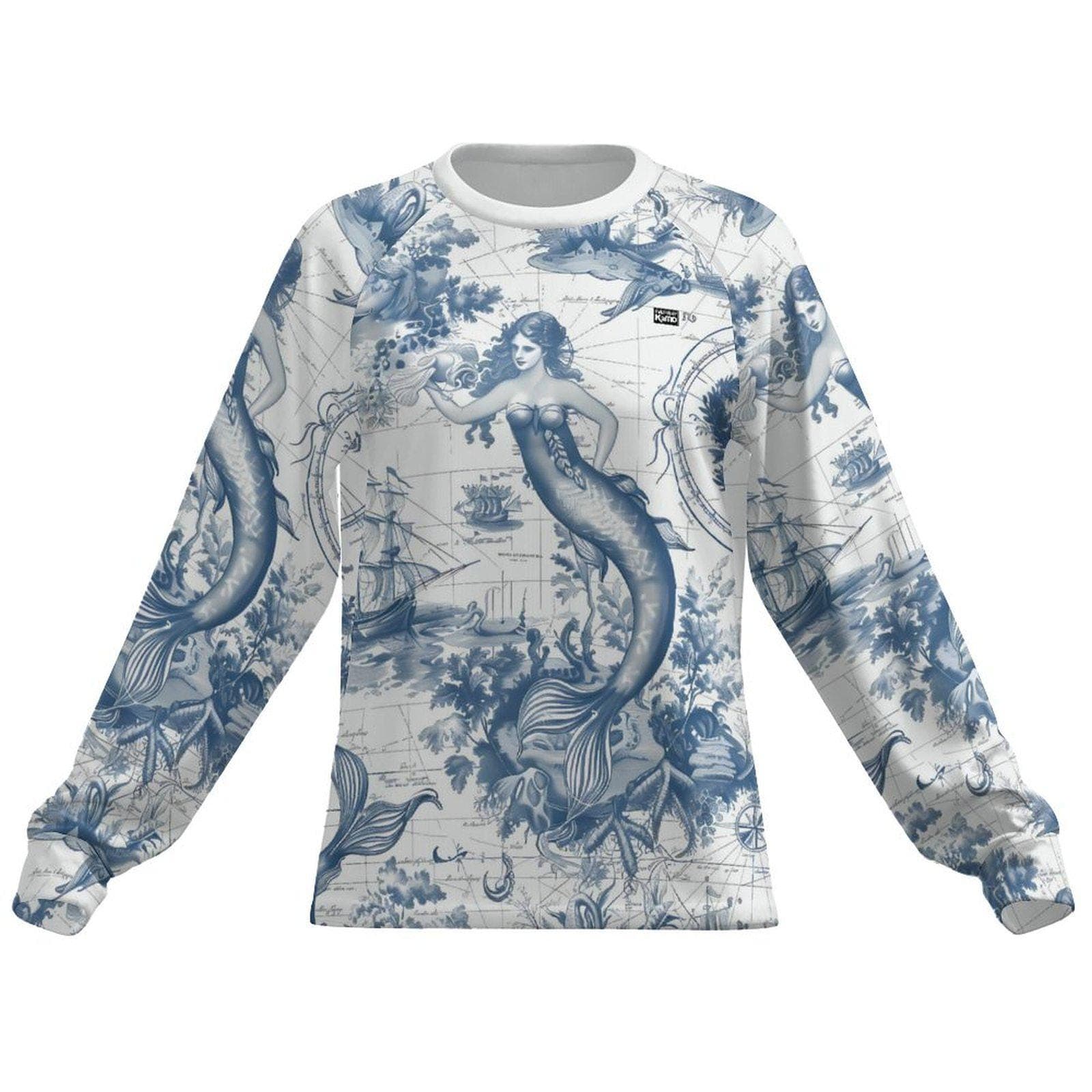Women's Mermaid Map Long Sleeve Quick Dry Tee | UPF 50+ Sun Shirt | Nautical Toile Ocean Aesthetic