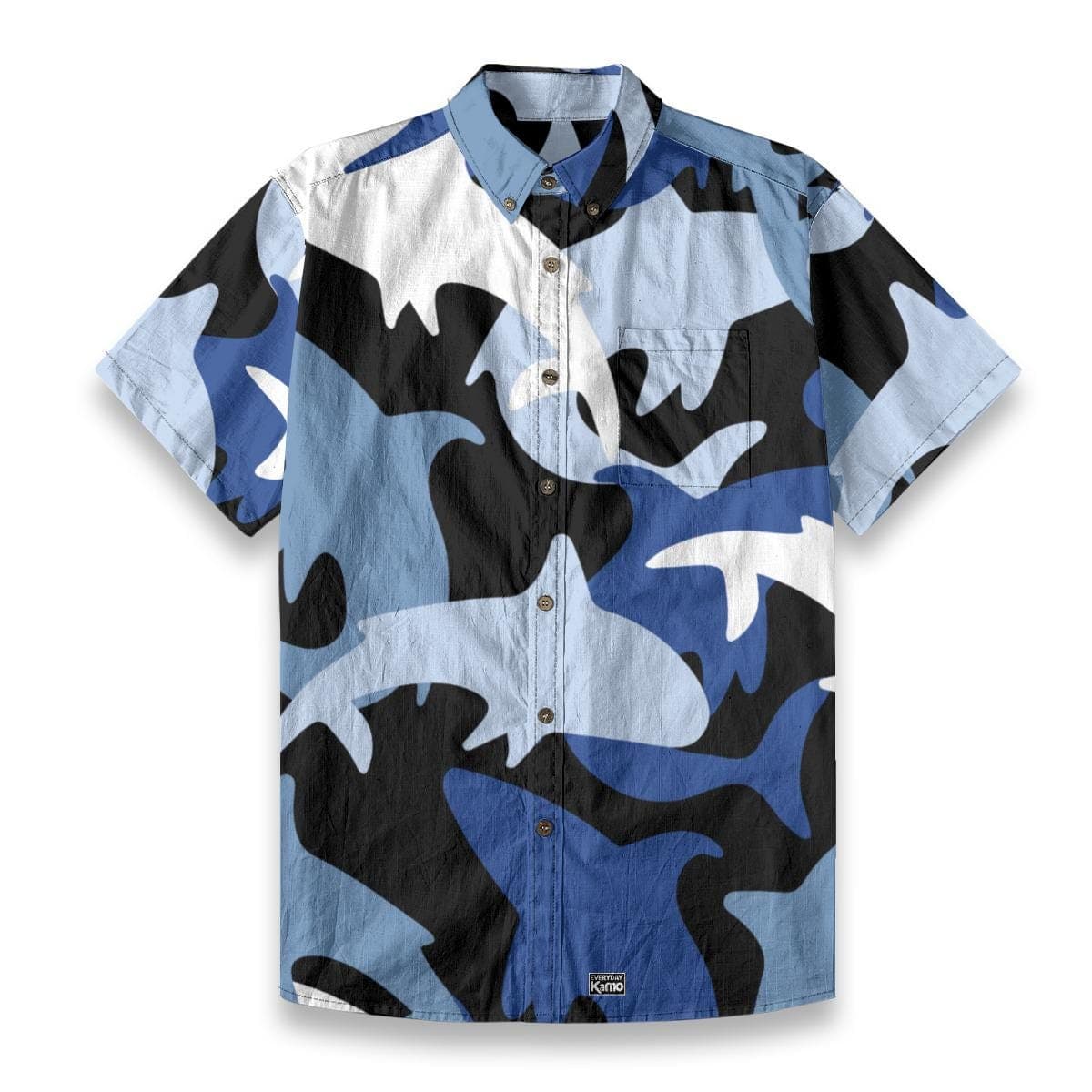 Men's Shark Camo Aloha Shirt | Blue Ocean Print, Slub Cotton