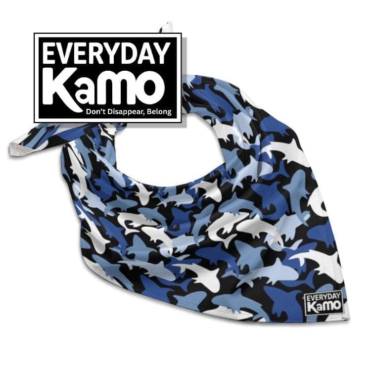 Everyday Kamo Blue Shark Camo Bandana | Silky Soft Imitated Silk Square Scarf | Versatile Ocean Print Neck Hair Accessory