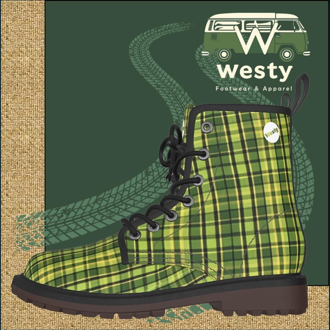 Westy Green Plaid Women's Lace-Up Boots - Westfalia Road Trip Style