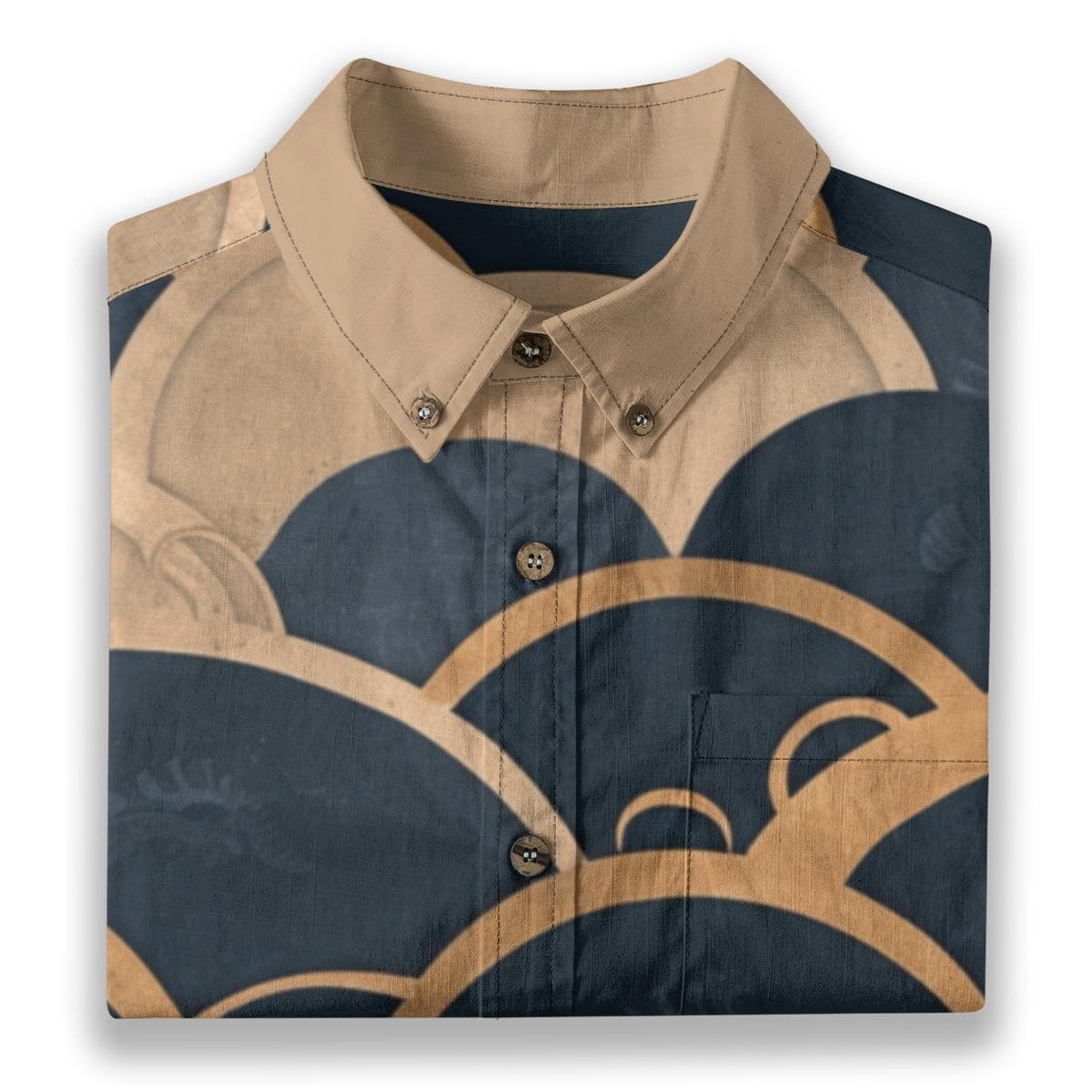 Men's Slub Cotton Shirt | Japanese Wave Print Short Sleeve