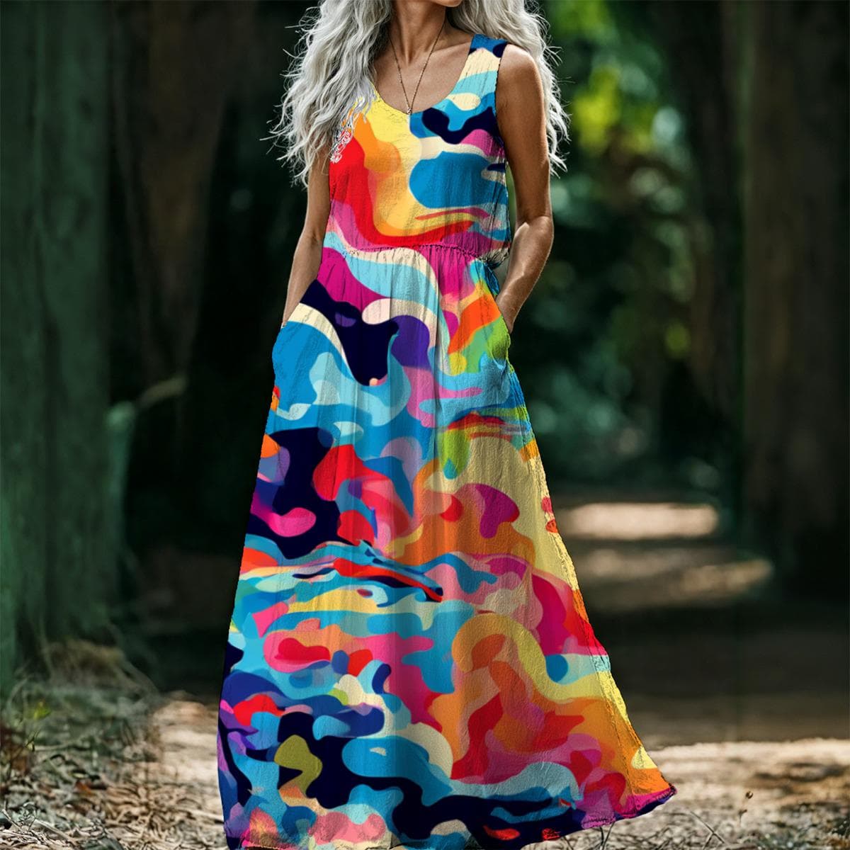 Colorful All-Over Print Women's Sleeveless Maxi Dress | Summer Beach