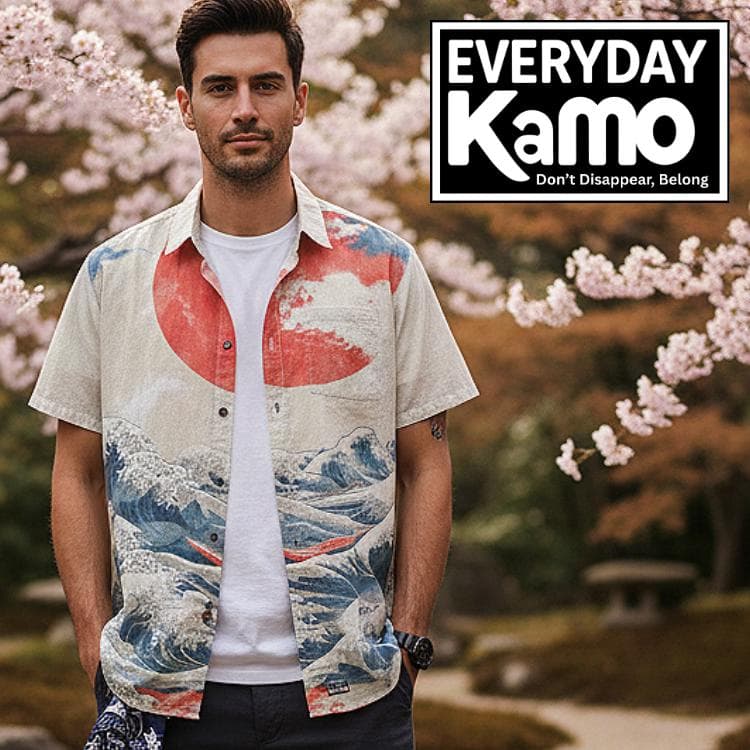 The Great Wave Off Kanagawa Art Shirt | Hokusai Ukiyo-e Japanese Print Cotton Button-Down | Ocean Waves Summer Top