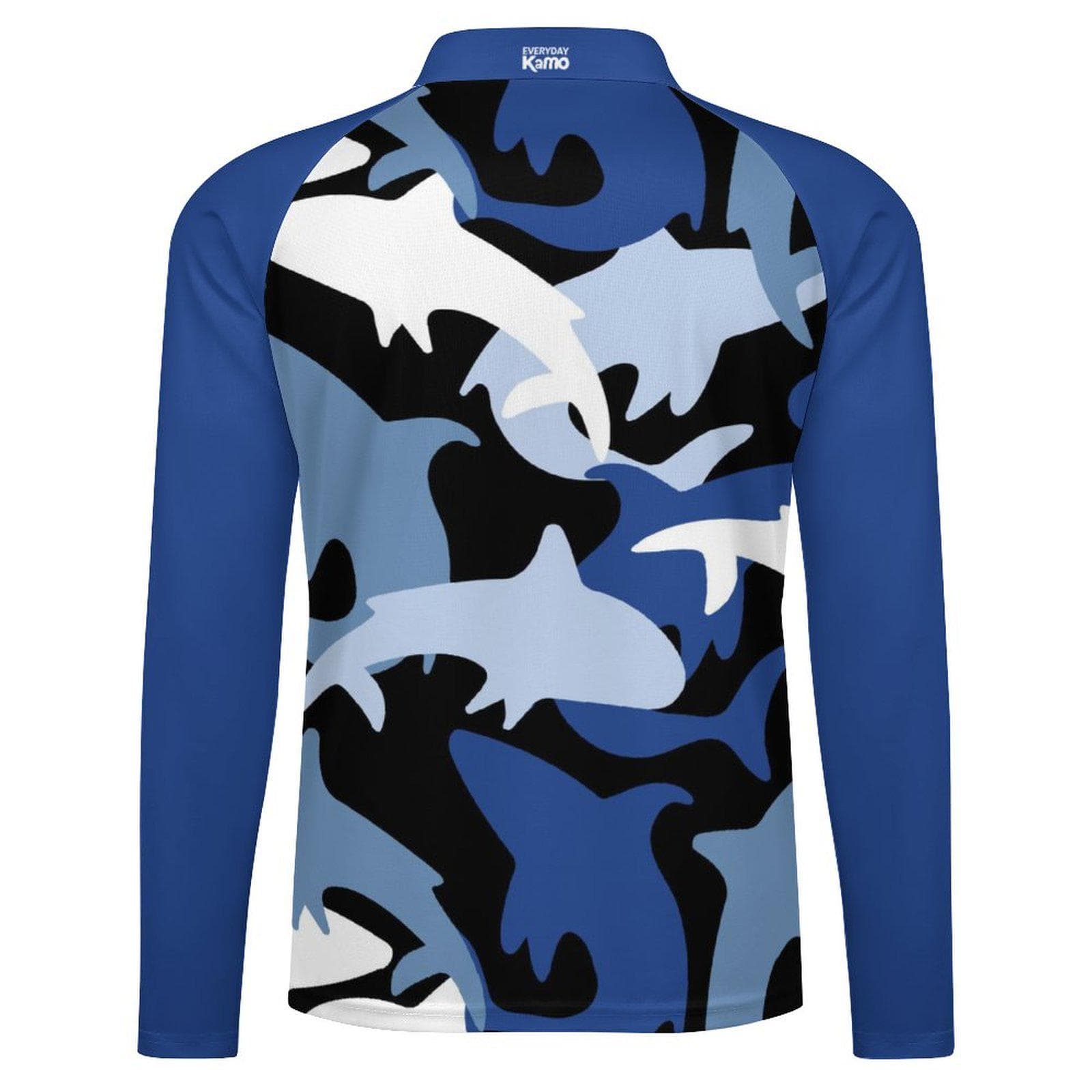 Men's Shark Camo Performance Fishing Hoodie | UV Protection Stand-Up Collar Quarter Zip | Everyday Kamo Outdoor Sport Shirt
