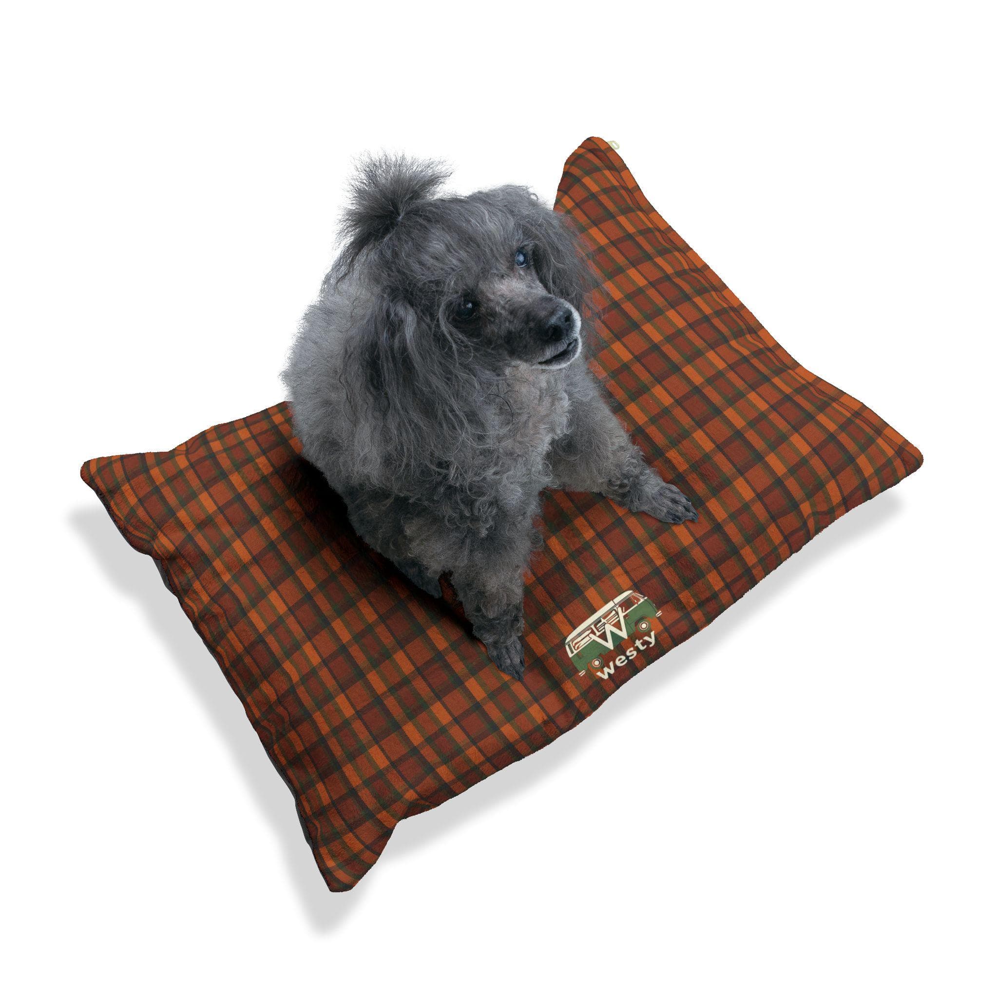 VW Westfalia Inspired Dog Bed, Retro Plaid Pet Cushion