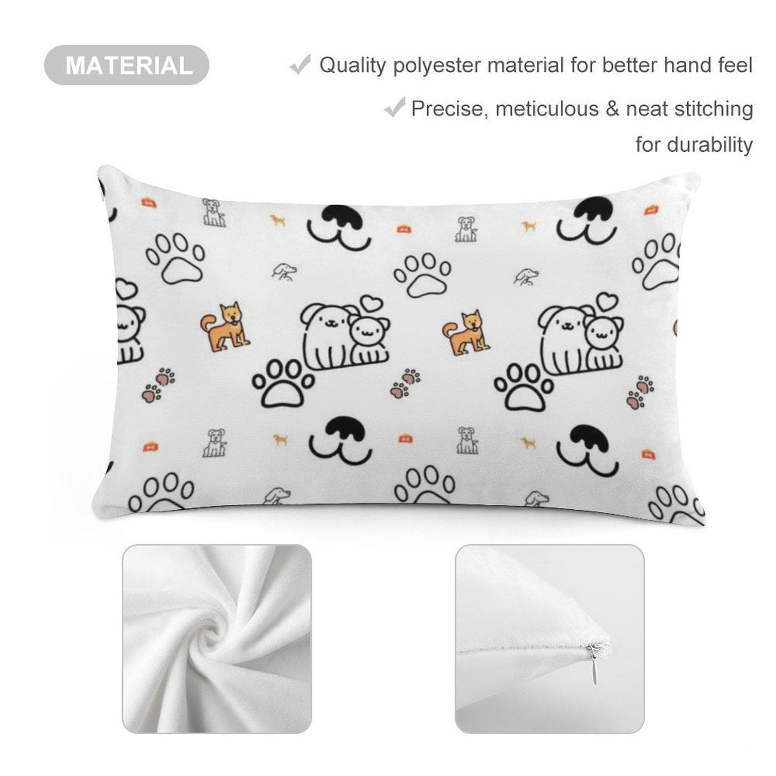 Dog & Paw Print Long Pillowcase | Ultra-Soft Short Plush Cover