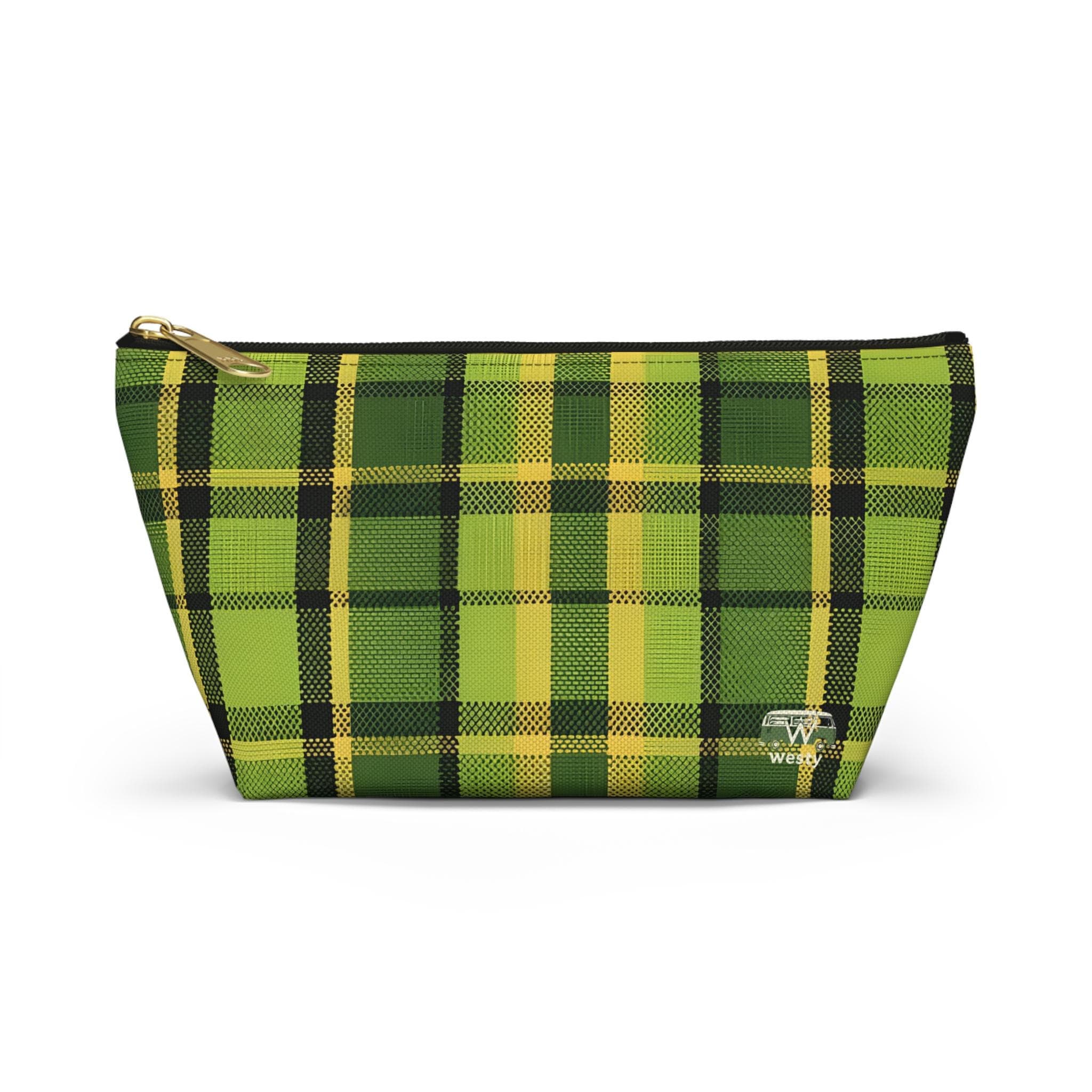 Westy Plaid Travel Pouch - Vintage Green Westfalia Camper Bus Design