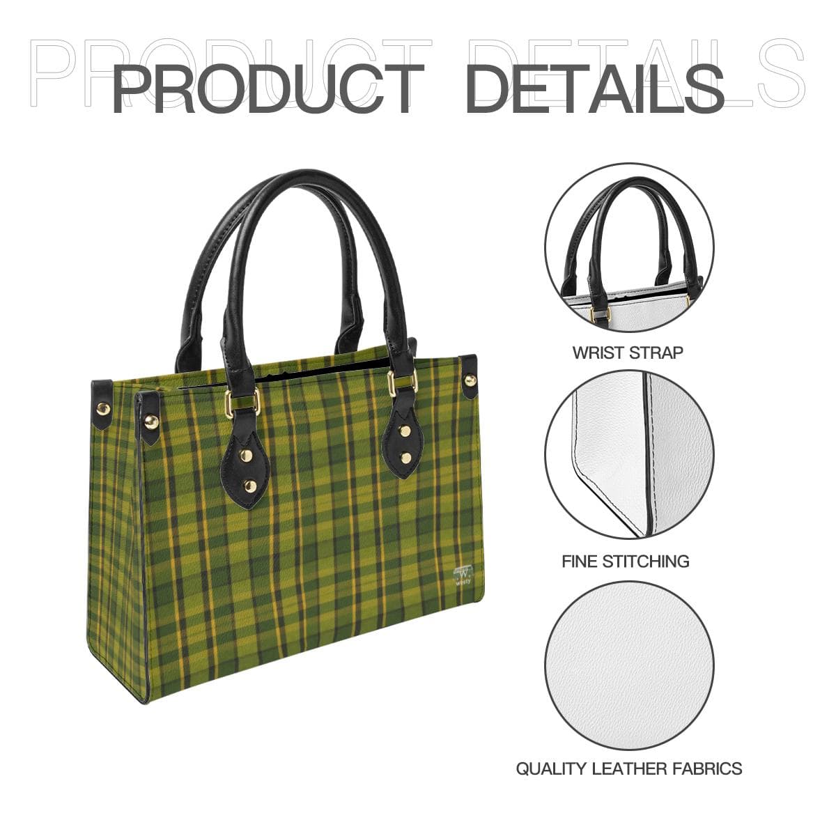 Westfalia Green Plaid Tote Bag | Double-Sided Leather Handbag | Large Capacity & Stylish Travel Purse