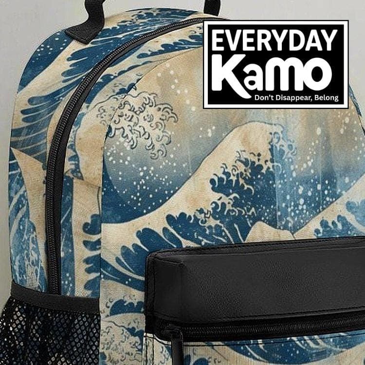 The Great Wave Adventure Backpack | Everyday Kamo Japanese Art Travel Bag | Durable Polyester & Leather