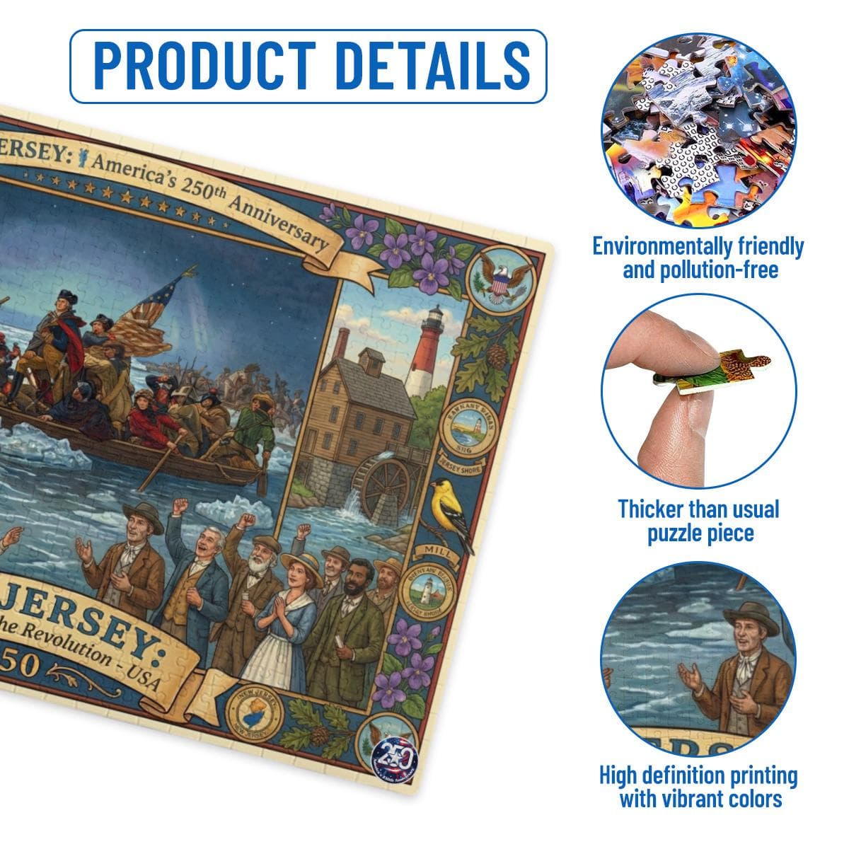 New Jersey 250th Anniversary Puzzle | Historical Delaware Crossing | Adult Jigsaw