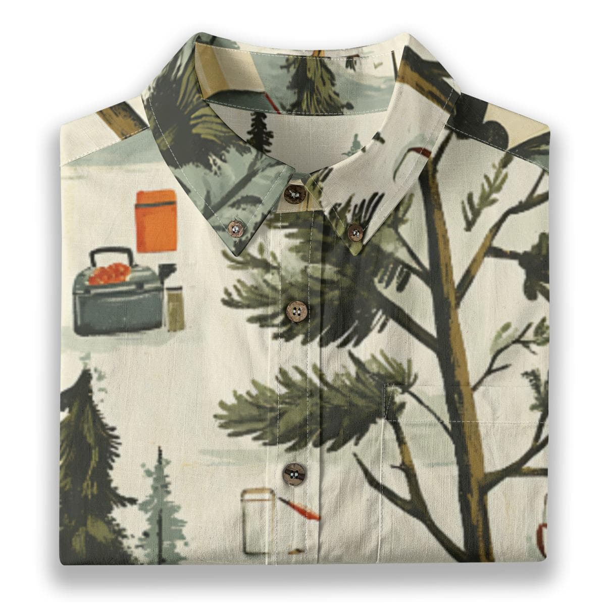 Men's Slub Cotton Camp Shirt | Watercolor Forest Print
