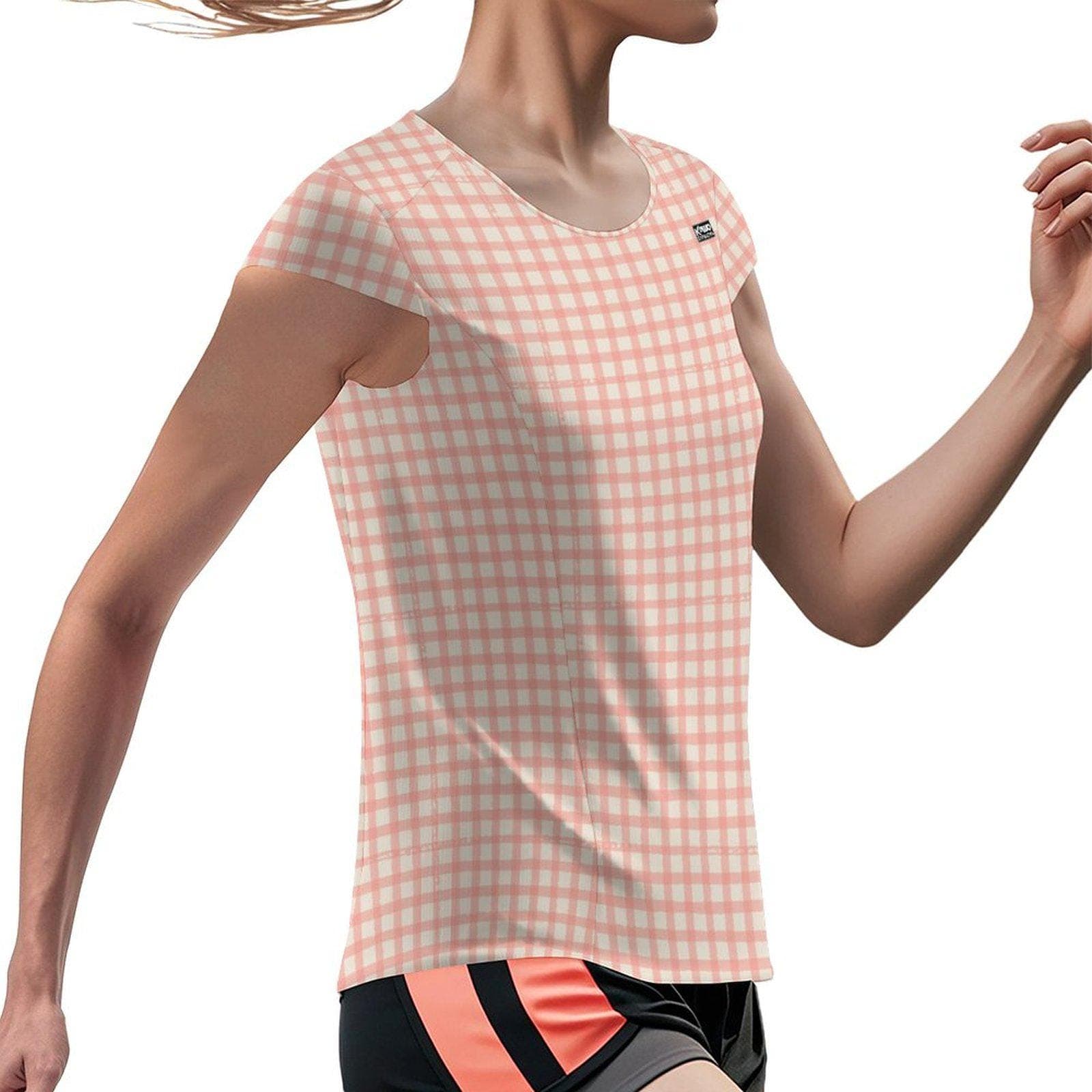 Pink Gingham Ice Silk T-Shirt | Women's UPF 50+ Sun Protection Tee | Breathable Summer Comfort Top | Casual Checkered Short Sleeve Shirt