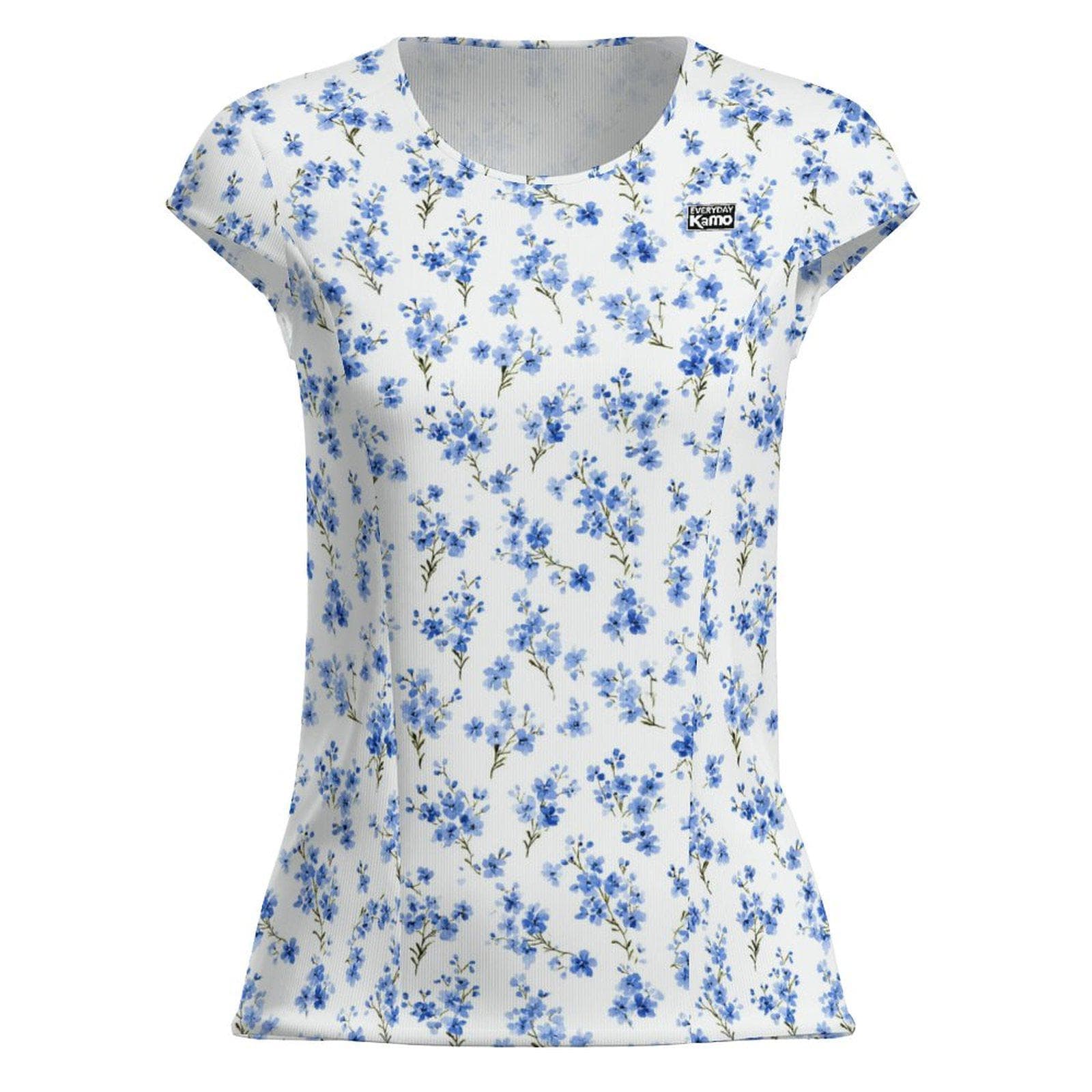 Blue Floral Ice Silk T-Shirt | Women's UPF 50+ Sun Protection Tee | Breathable Summer Blossom Top