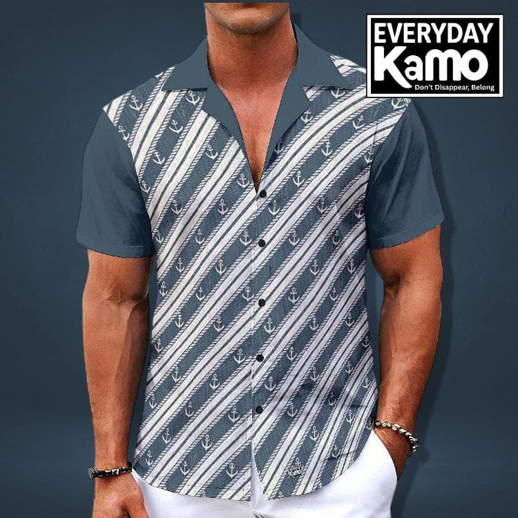 Everyday Kamo Men's Nautical Anchor Stripe Shirt