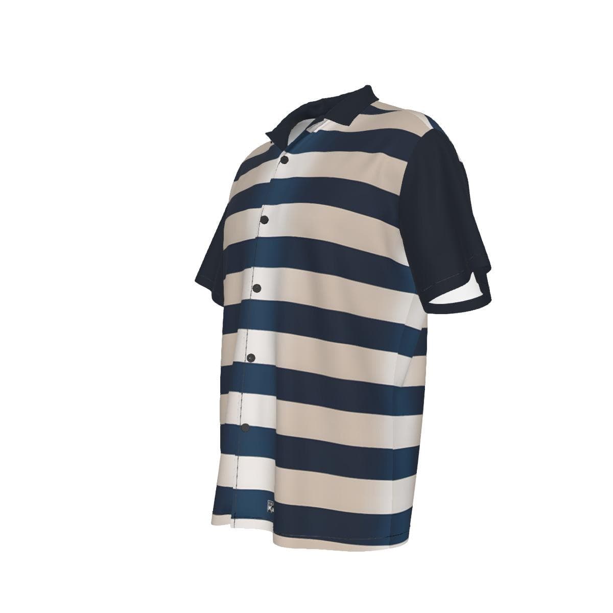 Men's Classic Striped Hawaiian Shirt with Roman Collar | Navy & Cream Summer Beach Button Up | Breathable Poly-Spandex