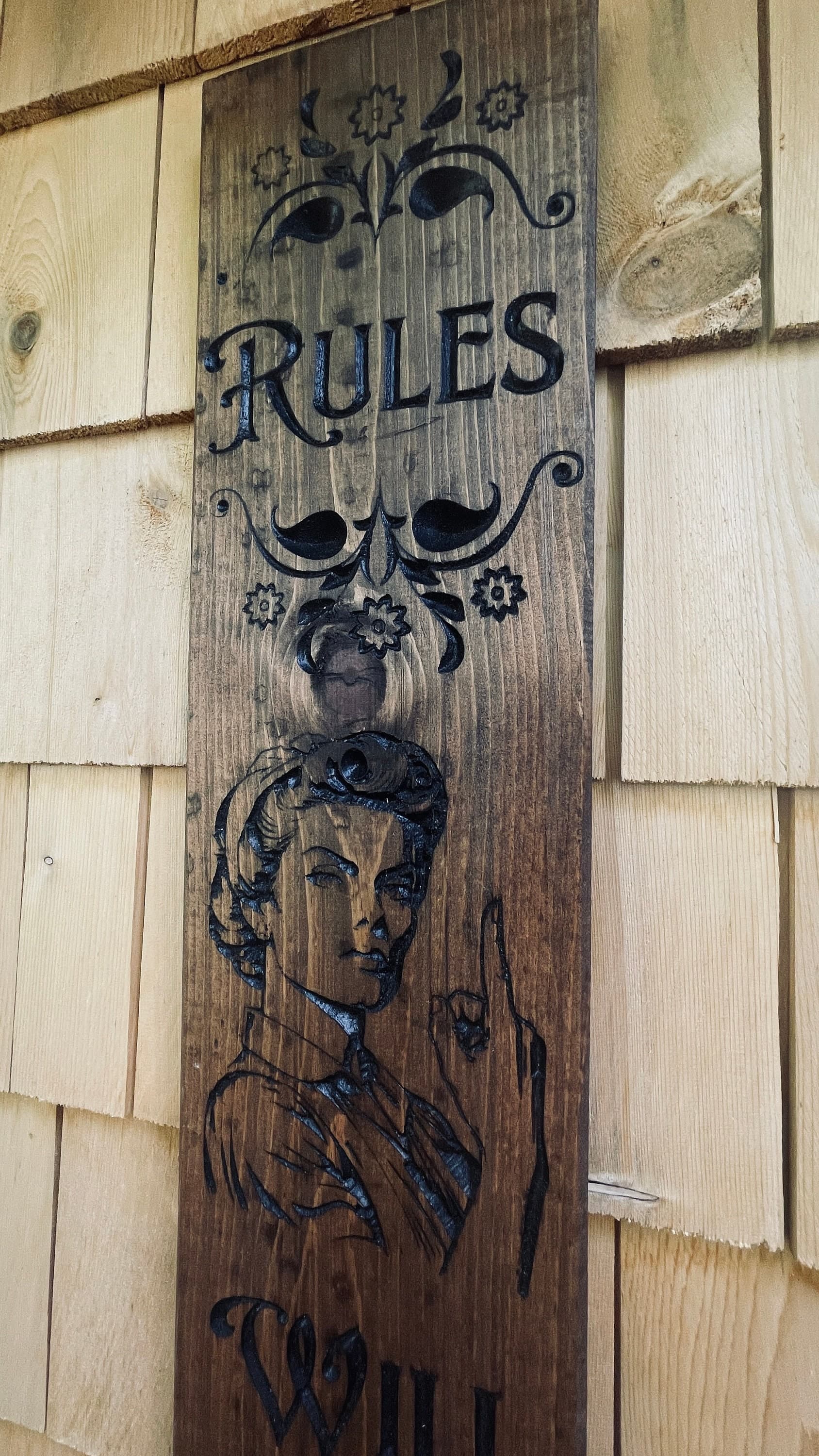 Vintage Rules Carved Real Pine Wooden Sign