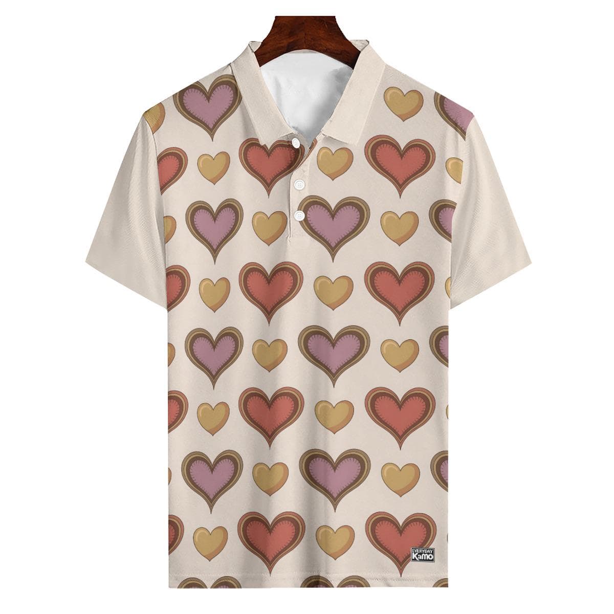 Retro Heart Pattern Polo Shirt | Breathable Polyester Tee