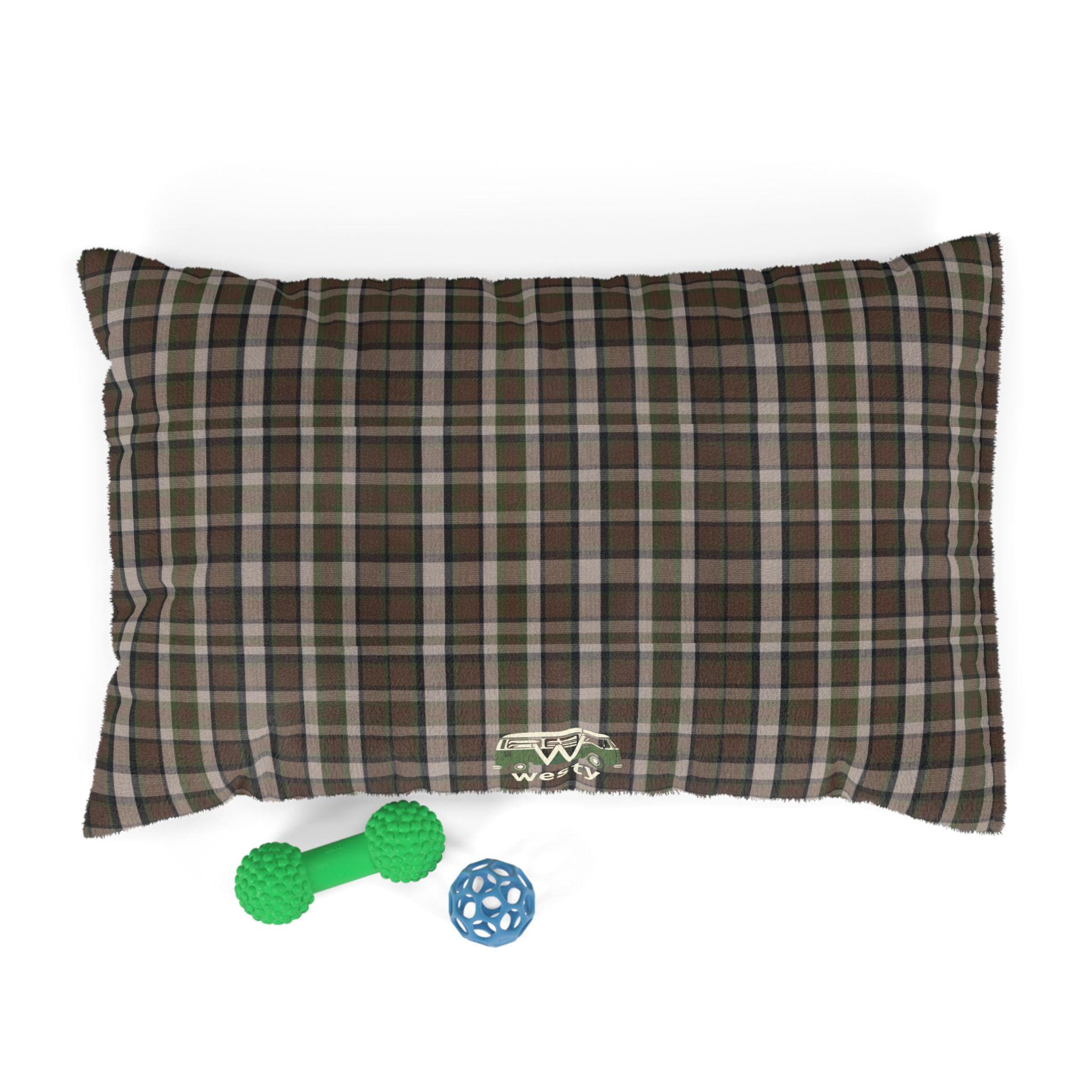 Vintage VW Westfalia Inspired Dog Bed, Plaid Pet Cushion