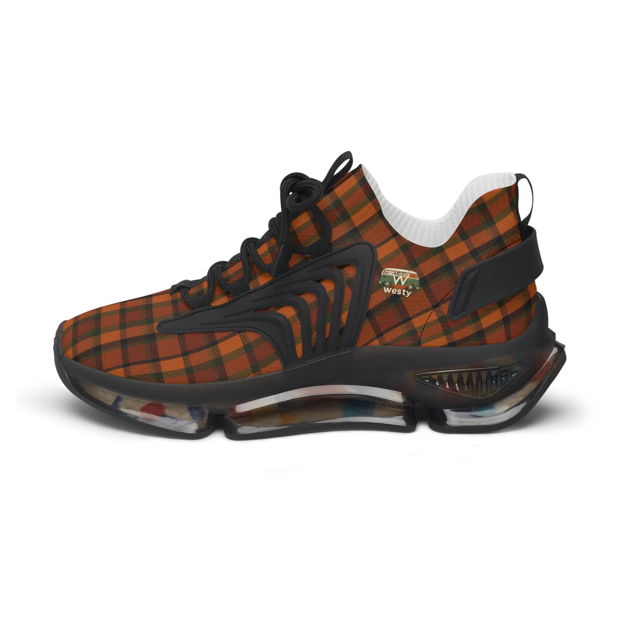 Westy Plaid Sneakers Women Orange Tartan VW Bus Camper Van Road Trip Shoes