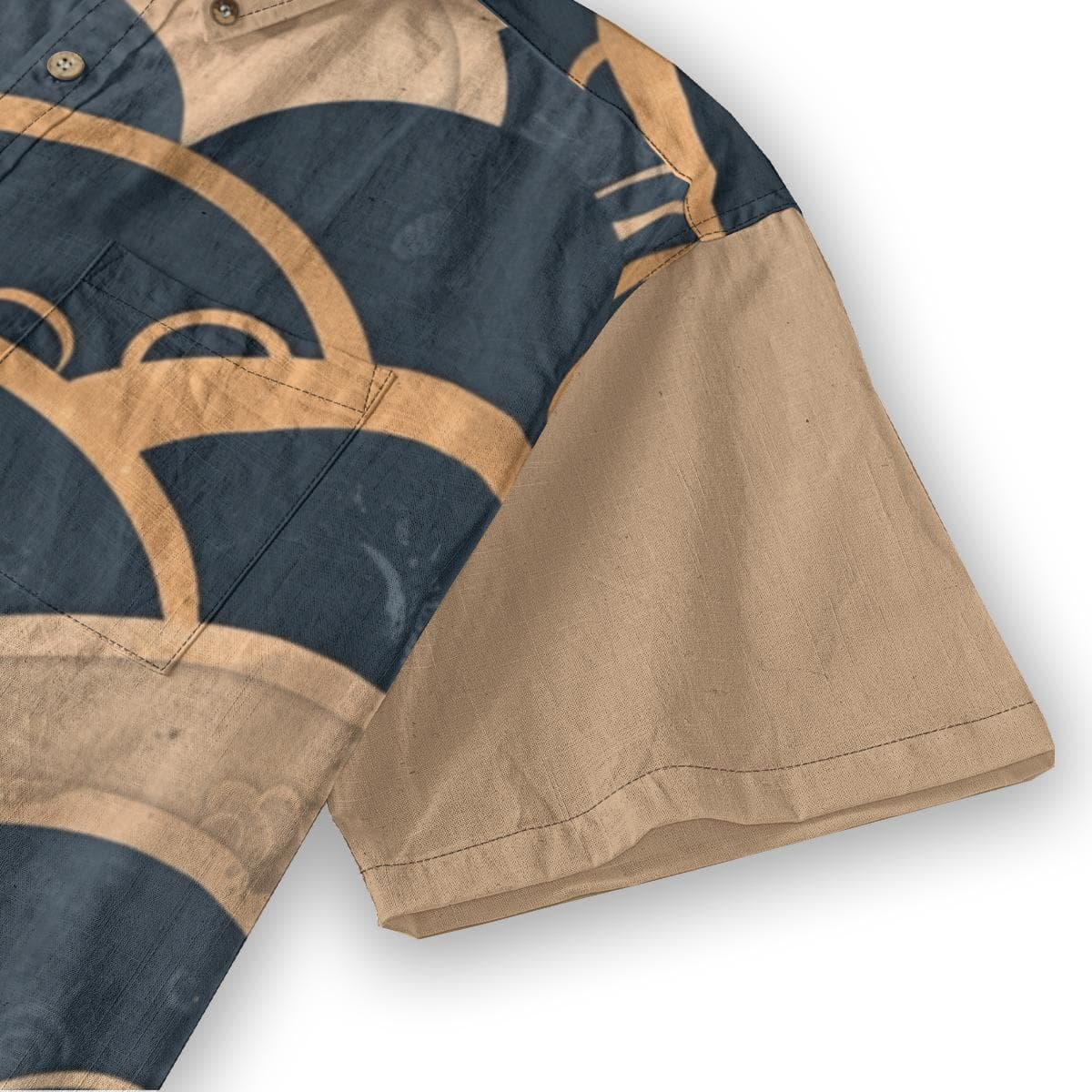 Men's Slub Cotton Shirt | Japanese Wave Print Short Sleeve
