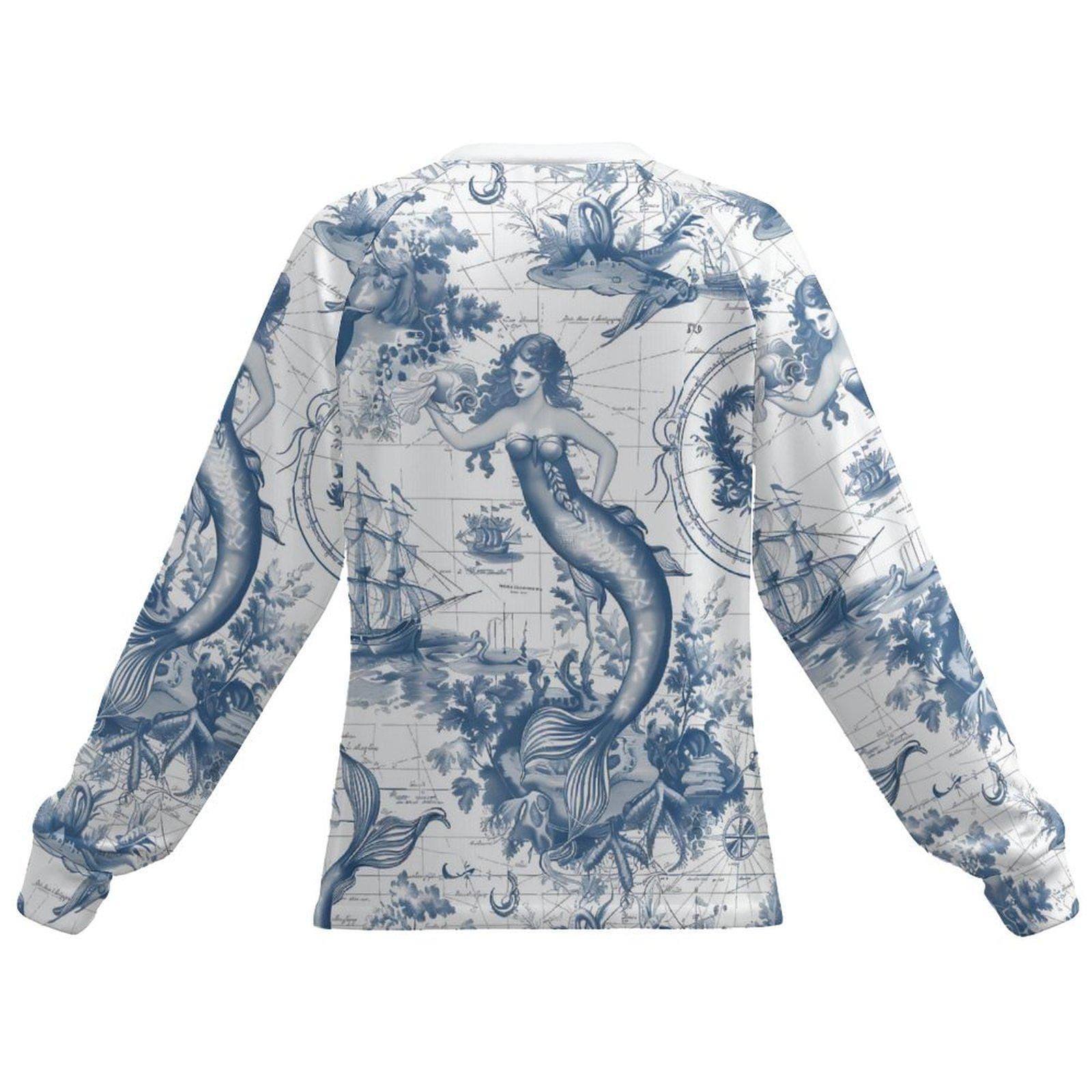 Women's Mermaid Map Long Sleeve Quick Dry Tee | UPF 50+ Sun Shirt | Nautical Toile Ocean Aesthetic