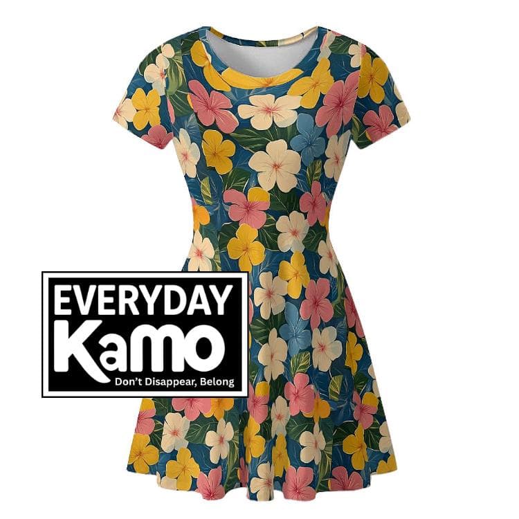 Tropical Bloom Flowy Mini Dress | Women's Short Sleeve Floral Summer Dress | Hawaiian Vacation Beach Cover-Up | Casual Everyday Sundress