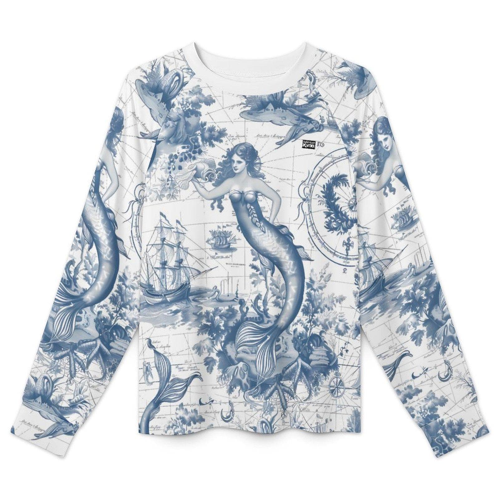 Women's Mermaid Map Long Sleeve Quick Dry Tee | UPF 50+ Sun Shirt | Nautical Toile Ocean Aesthetic