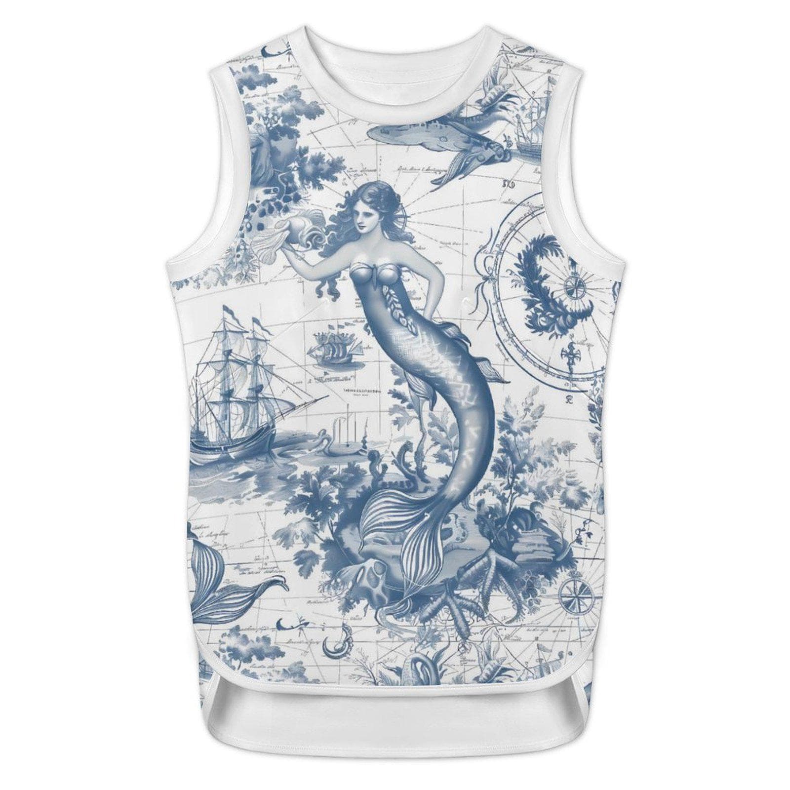 Vintage Mermaid Toile Yoga Tank Top | Nautical Ocean Map Women's Activewear