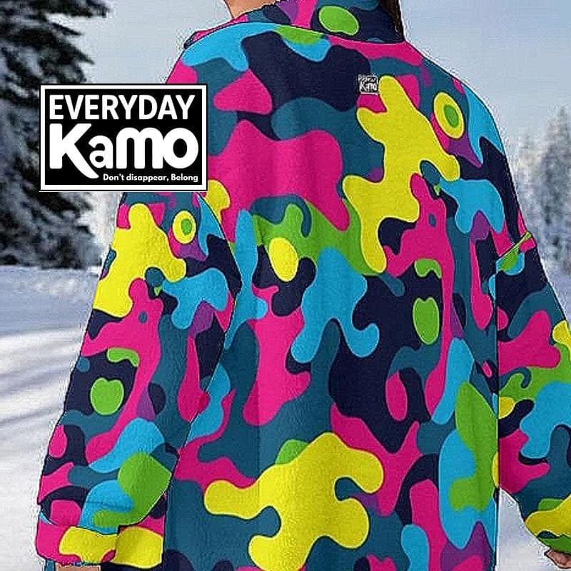 Everyday Kamo Fleece Jacket | Vibrant Colorful Sherpa Coat | Modern Urban Style Gift for Her