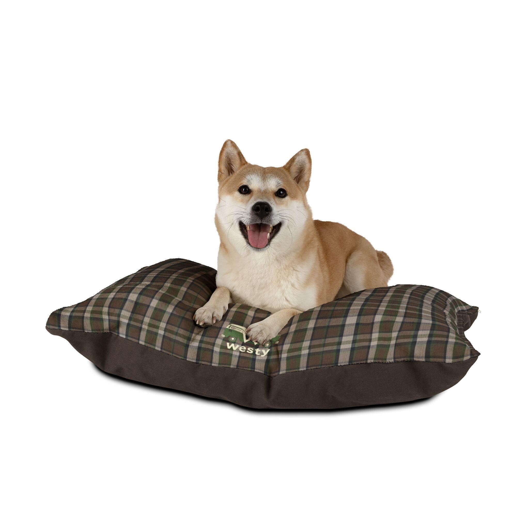 Vintage VW Westfalia Inspired Dog Bed, Plaid Pet Cushion