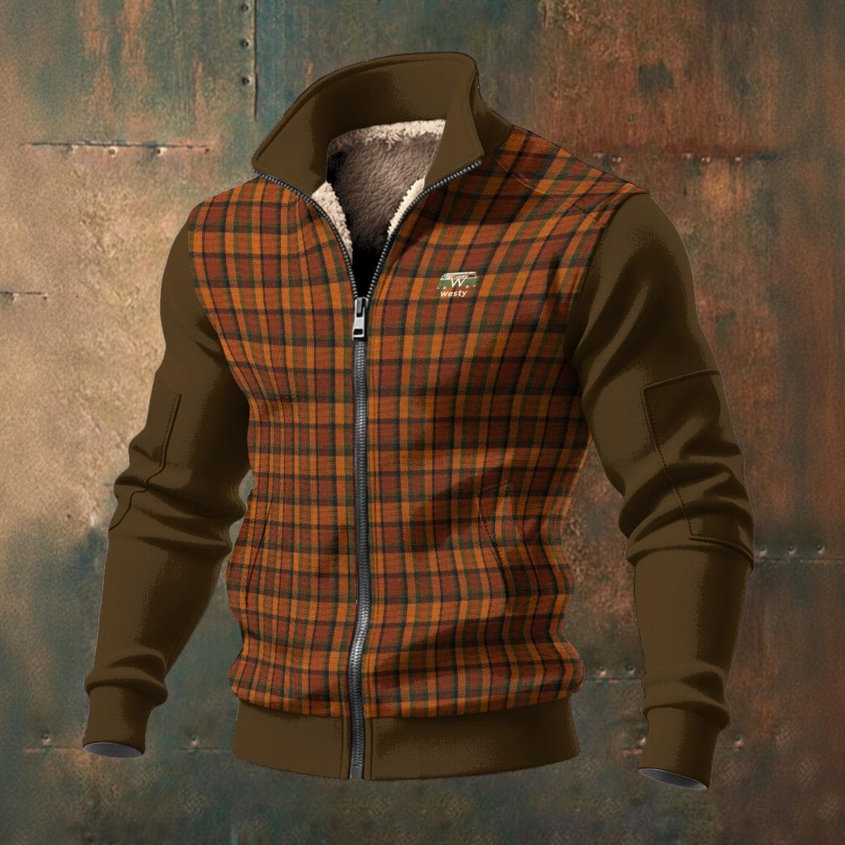 Vintage Orange Plaid Fleece Zip-Up Jacket | Westy Van Life Style