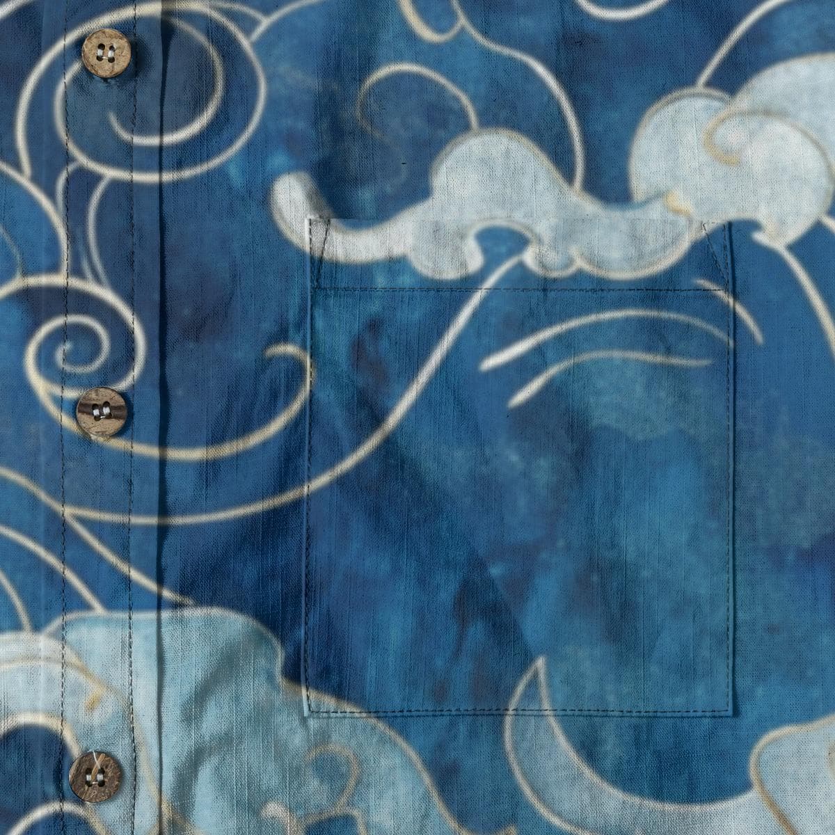 Japanese Waves & Clouds Slub Cotton Button Up Shirt