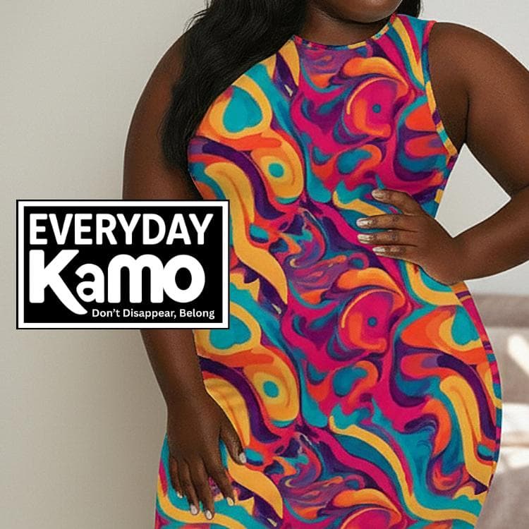 Plus Size Bodycon Dress | Vibrant Swirl Print One Shoulder