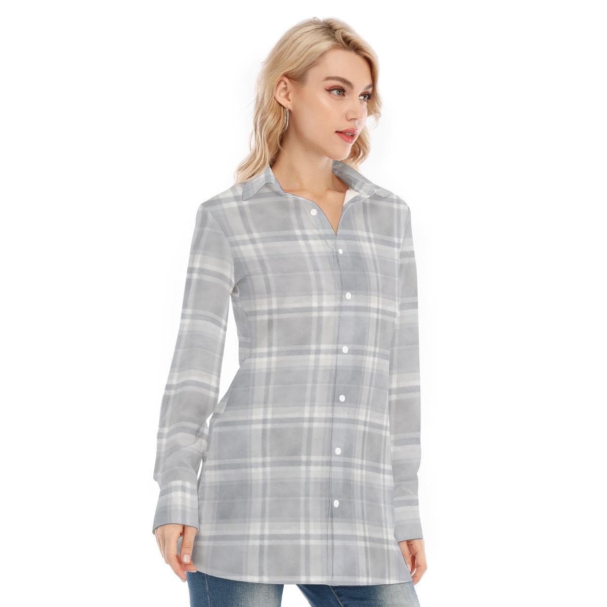 Plaid Tunic Shirt Women | Four-Way Stretch Cotton Blend | Work Casual Top