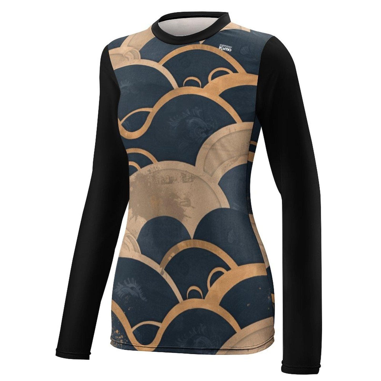 Everyday Kamo Women's UPF 40 Sun Protection Shirt | Japanese Wave Print Long Sleeve Rash Guard | Quick Dry Cooling Outdoor Top
