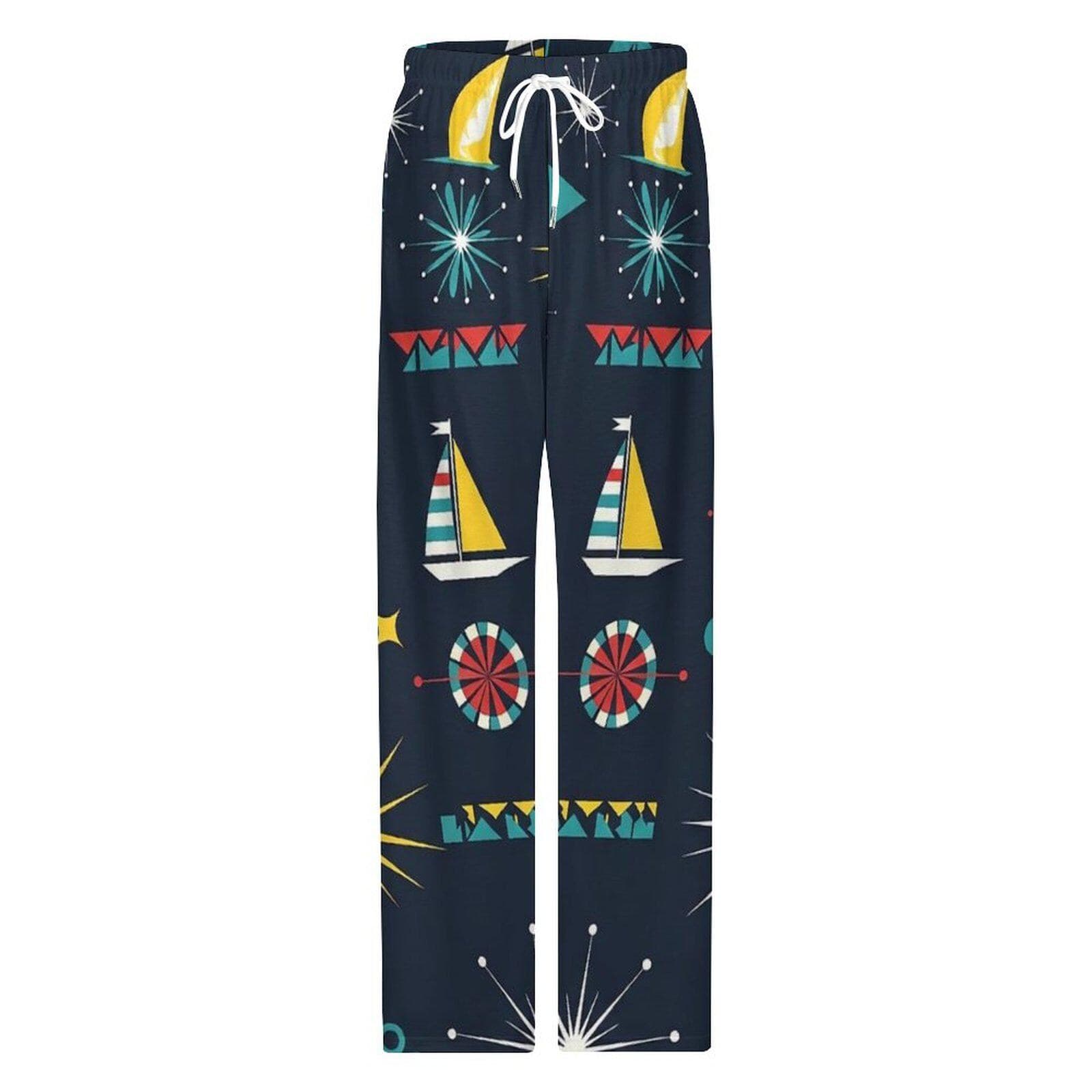Women's Nautical Sailboat Cotton Pajama Pants | Mid-Century Modern Print