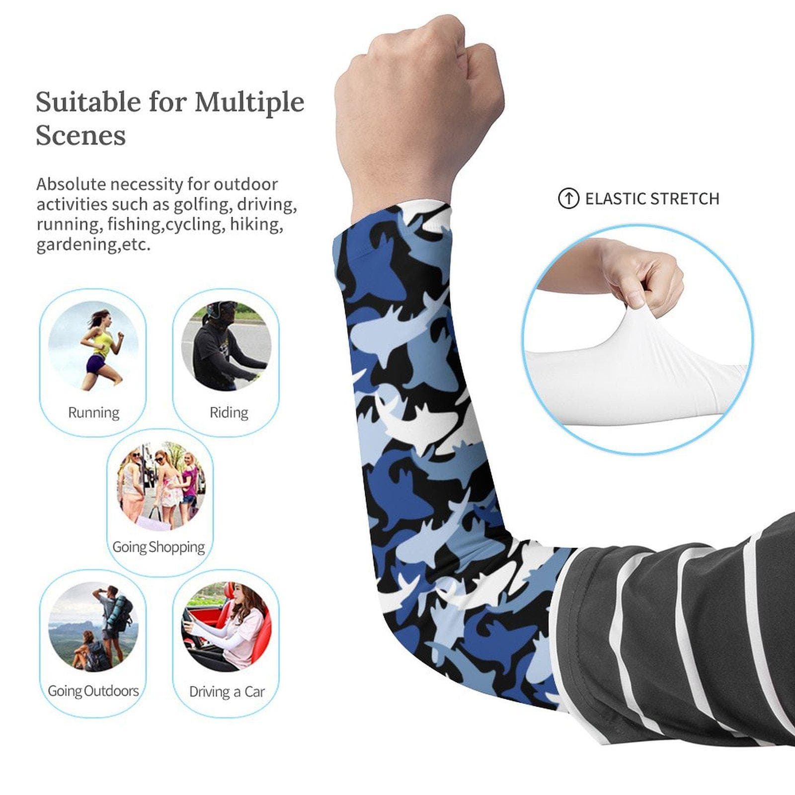 Blue Shark Camo Cooling Arm Sleeves | Lycra UV Protection
