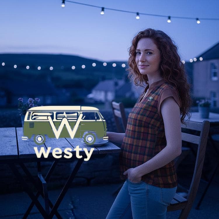 Westy Camper Van Plaid V-Neck Top - Road Trip Adventure Shirt