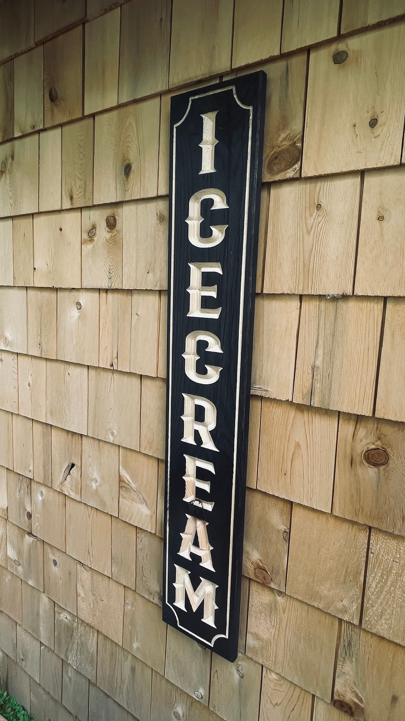Ice Cream Carved Pine Wood Sign 41in Vertical Rustic Cafe Kitchen Decor