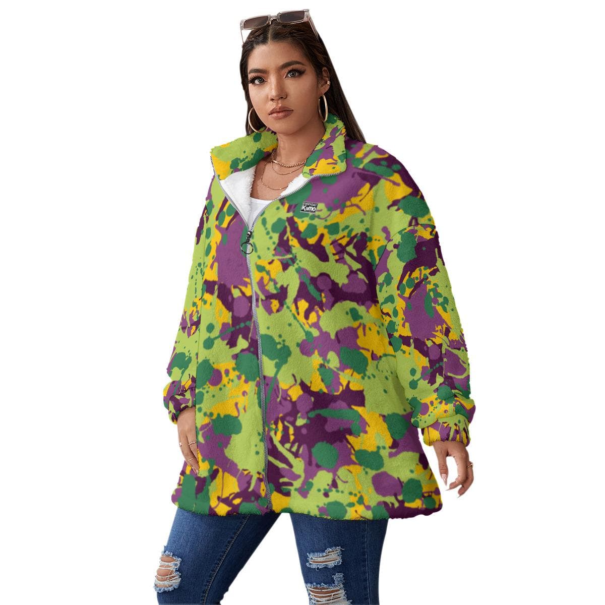 Abstract Splatter Paint Borg Jacket | Relaxed Fit Fleece Coat