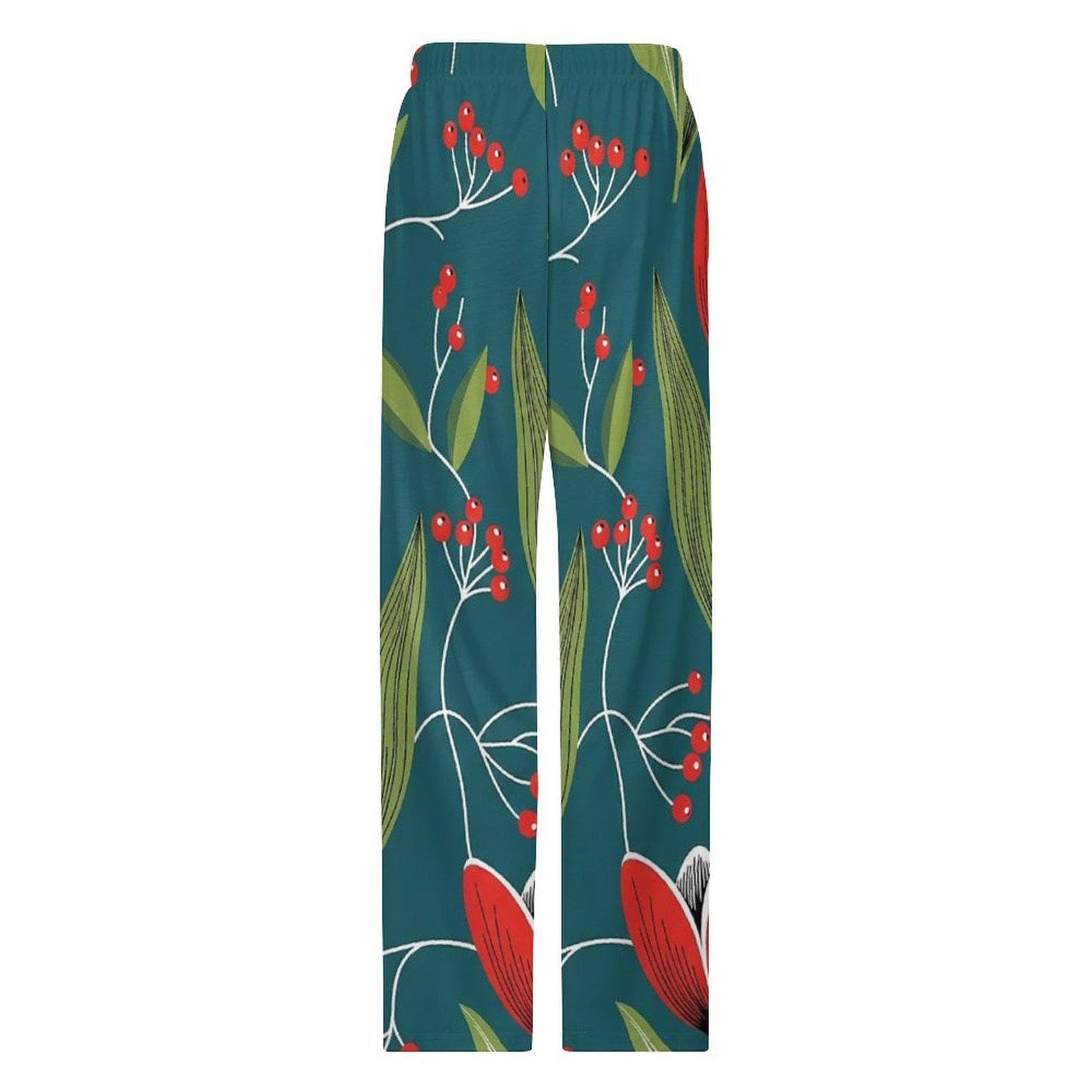 Vibrant Red Tulip Cotton Pajama Pants for Women | Soft Floral Wide Leg Lounge Wear | Breathable Sleep PJs | Cozy Gift
