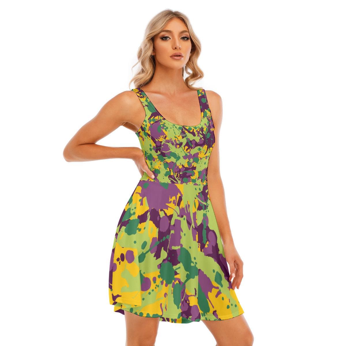 Vibrant Urban Kamo Skater Dress with Pockets - "Don't Disappear, Belong"
