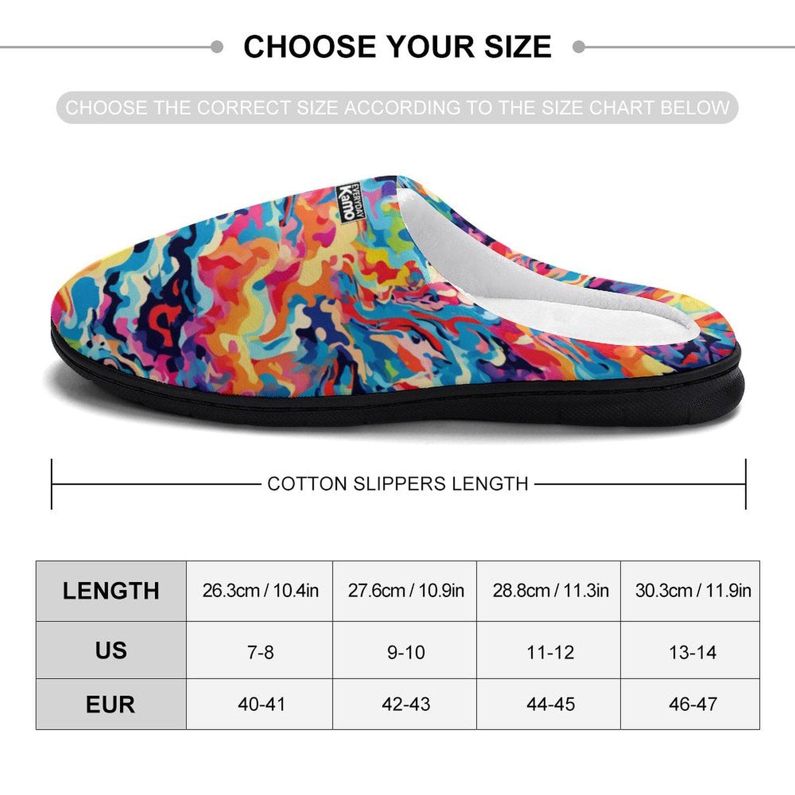 Everyday Kamo Men's Colorful Abstract Comfort Slippers - Anti-Skid Rubber Sole House Shoes, Warm & Vibrant Indoor Footwear