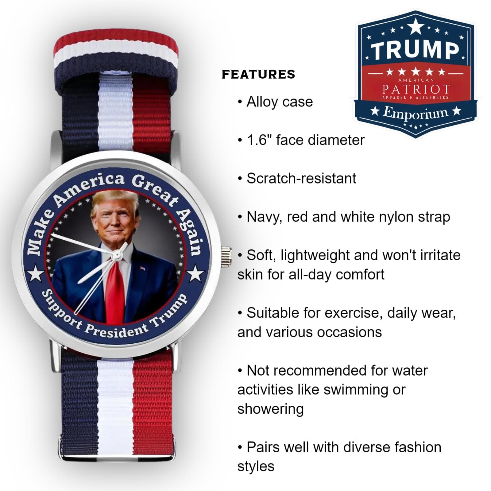 Trump 2025 MAGA Wristwatch | Patriotic Red White Blue Presidential Gift